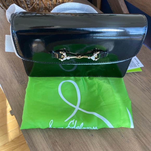 SAM EDELMAN NWT small Lorraine Black Patent convertible box shoulder bag - Picture 3 of 8